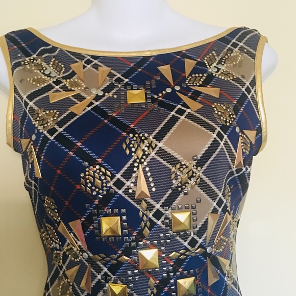 Va Va Voom Blue and Gold Geometric Dress - Picture 5 of 7